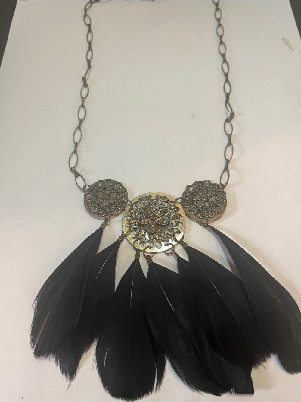 Black Feather Medallion Statement Necklace